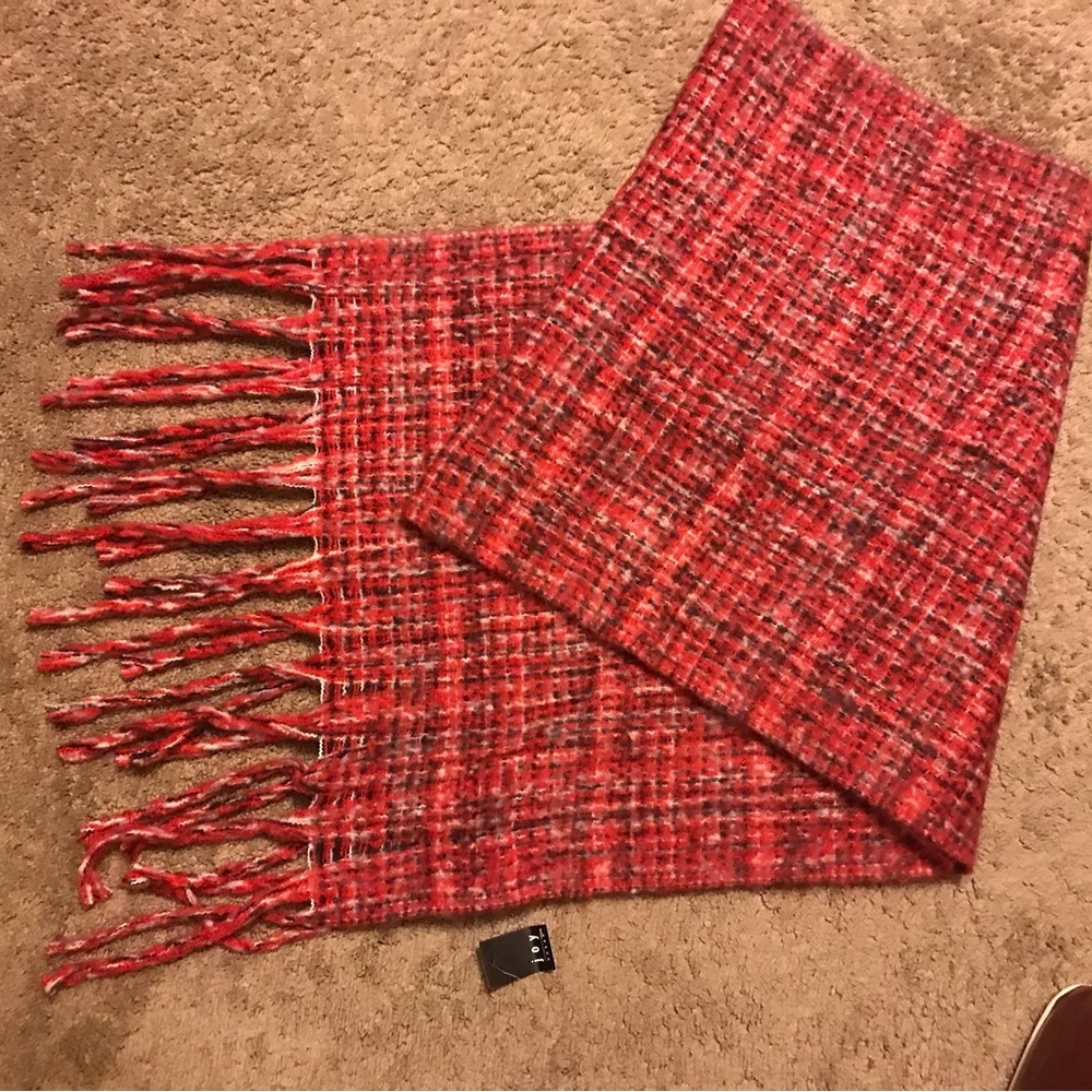 NWT Joy Susan Vibrant Red Checkered Scarf - Picture 4 of 5
